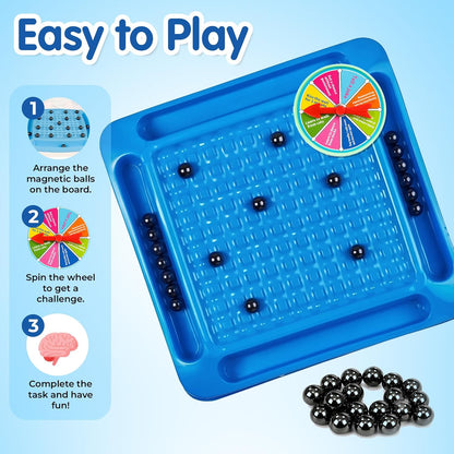 Magnetic Battle Chess Game for Kids 3+ Years | Builds Strategic Thinking & Cognitive Intelligence | 20 Magnetic Balls Spin Wheel Multiplayer | Family Strategy Board Game Gift