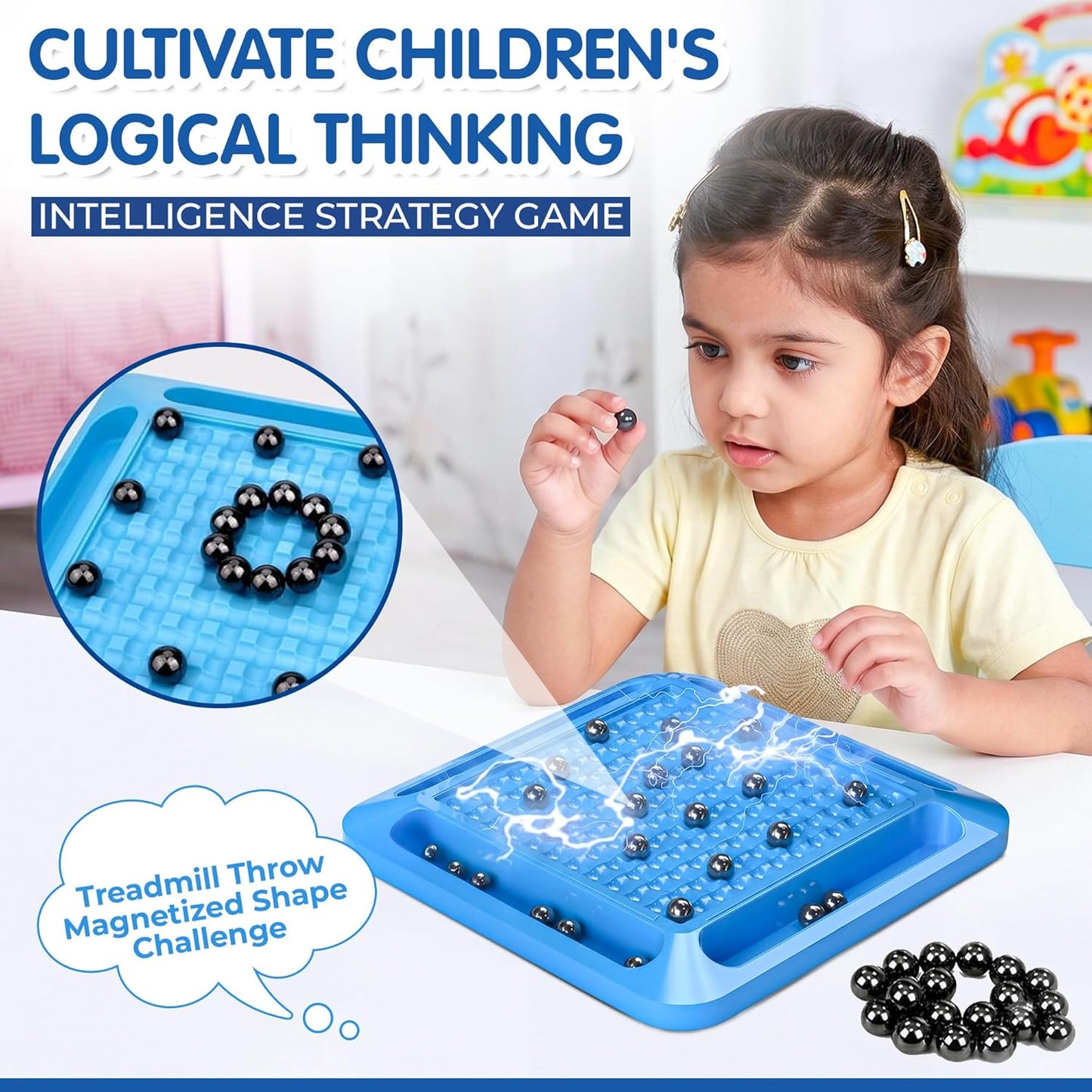 Magnetic Battle Chess Game for Kids 3+ Years | Builds Strategic Thinking & Cognitive Intelligence | 20 Magnetic Balls Spin Wheel Multiplayer | Family Strategy Board Game Gift