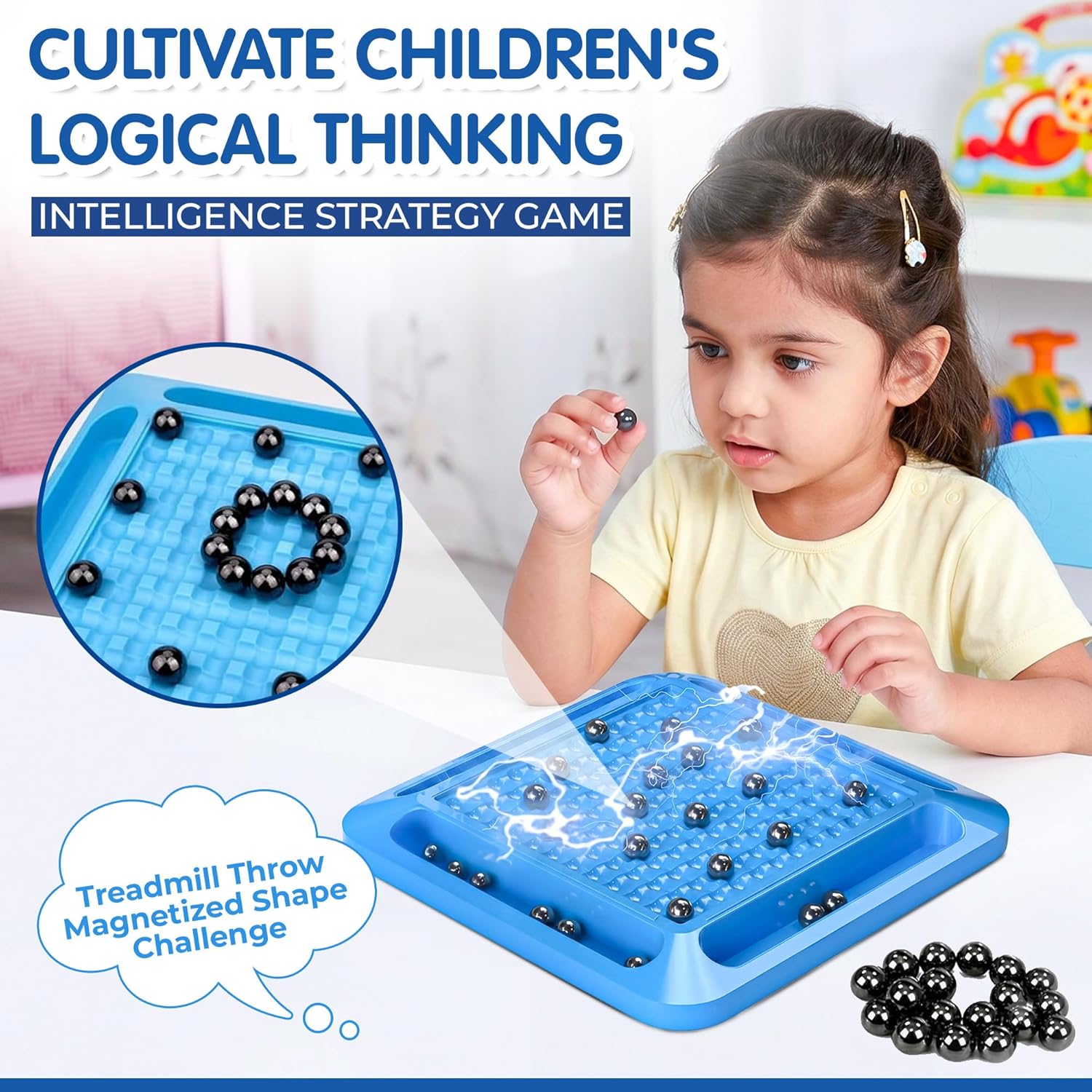 Magnetic Battle Chess Game for Kids 3+ Years | Builds Strategic Thinking & Cognitive Intelligence | 20 Magnetic Balls Spin Wheel Multiplayer | Family Strategy Board Game Gift