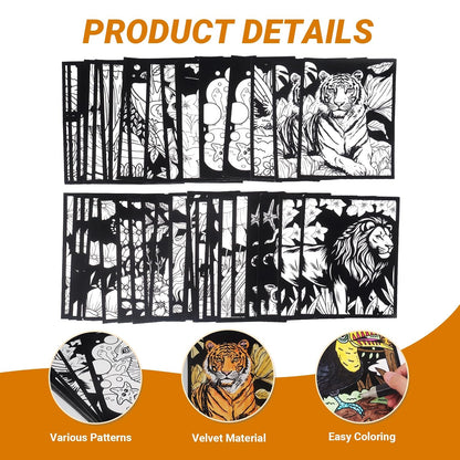 32 Posters Fuzzy Velvet Coloring Posters | Animal Fuzzy Posters | Adults Teenagers | Large & Small Poster | DIY Coloring Sheets | Arts Crafts Activity
