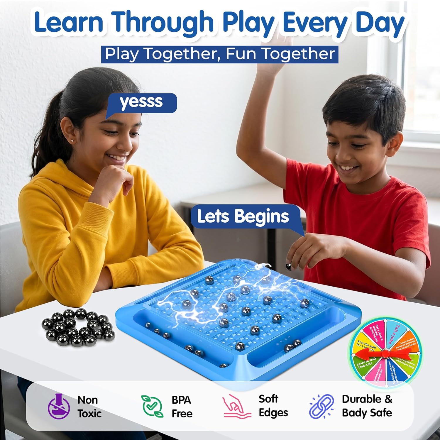 Magnetic Battle Chess Game for Kids 3+ Years | Builds Strategic Thinking & Cognitive Intelligence | 20 Magnetic Balls Spin Wheel Multiplayer | Family Strategy Board Game Gift