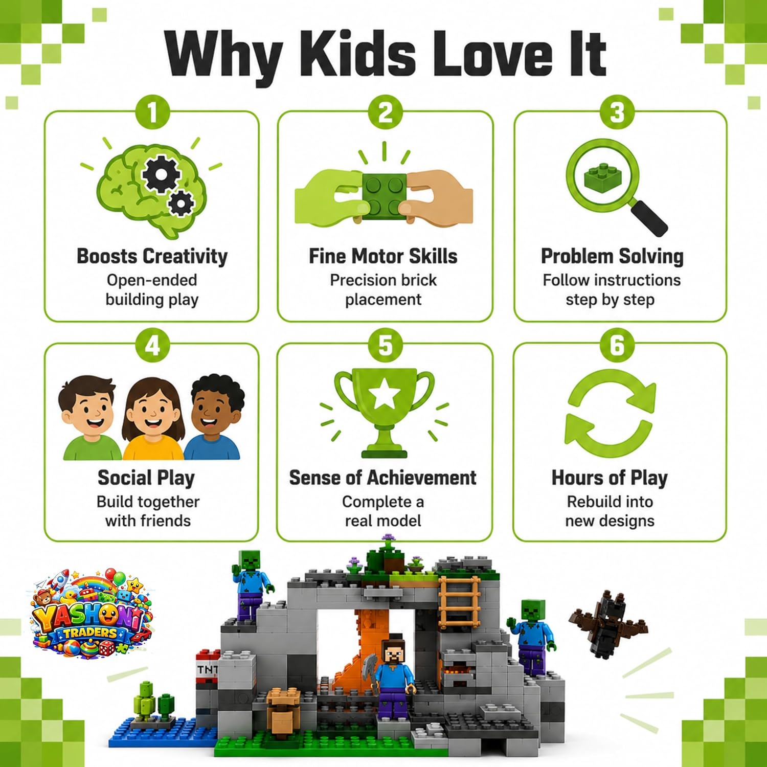 Building Blocks Toy Set for Kids | DIY STEM Construction Bricks with Mini Figures | Creative Adventure Models & Educational Play Set| Mine Craft Game