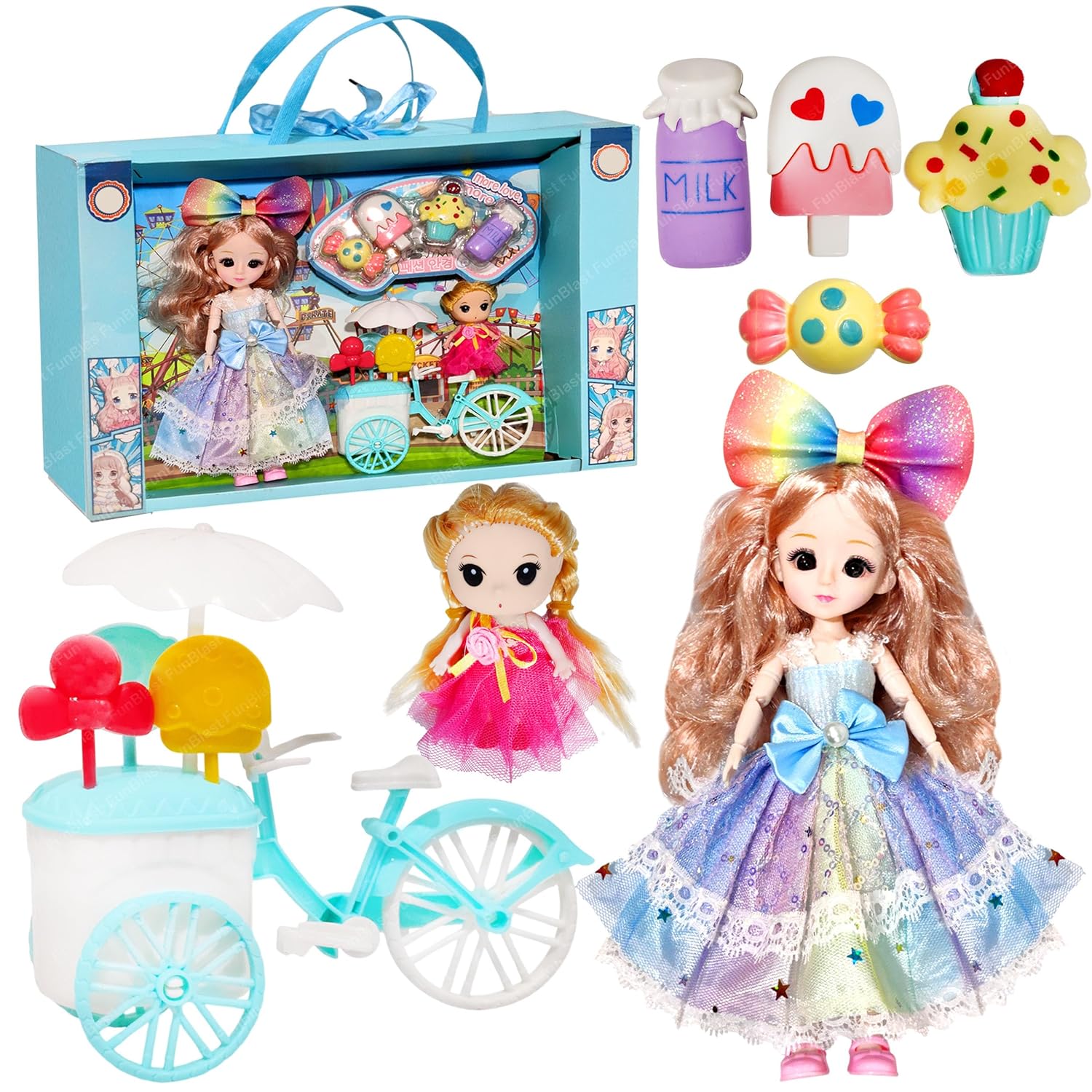 Missy & Sissy Cute Dolls with Dress | Shoes | Ice-Cream Cart Accessories | Doll for Girls | Realistic Dolls