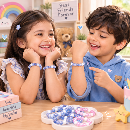 Vibrant Multi-Color Crackle Bead Stretch Bracelets Set (Kids & Casual Wear)