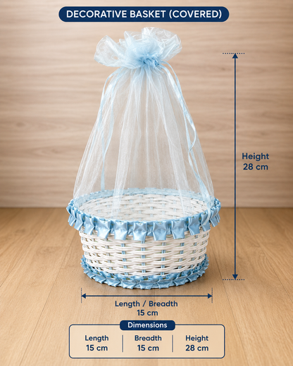 Premium Decorative Gift Basket with Net Cover | 15 × 15 × 28 cm Reusable Hamper Basket for Chocolates, Dry Fruits & Festive Gifting (Only Basket with cover)