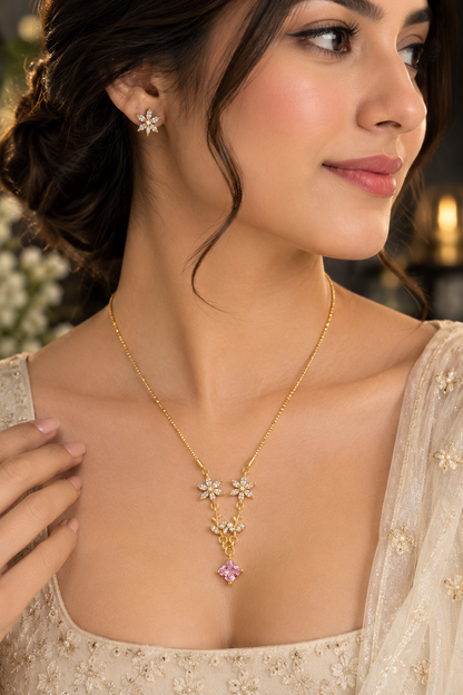 Elegance Gold-Finish Stone Y-Necklace