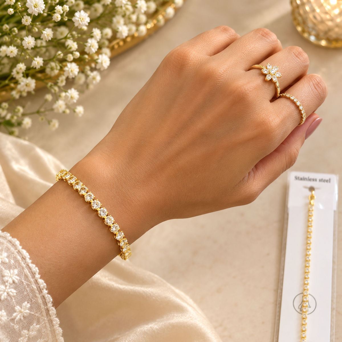 Classic Gold-Tone Sparkling Cubic Zirconia Tennis Bracelet