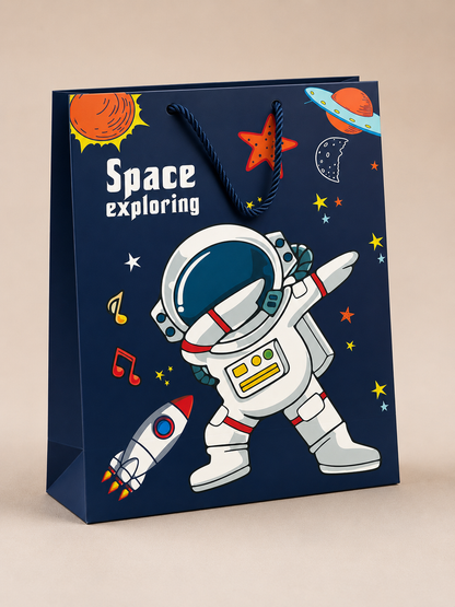 Space Exploring Gift Bag | Kids Astronaut Paper Gift Bag | Premium Party & Birthday Gift Bag (26 × 32 cm)