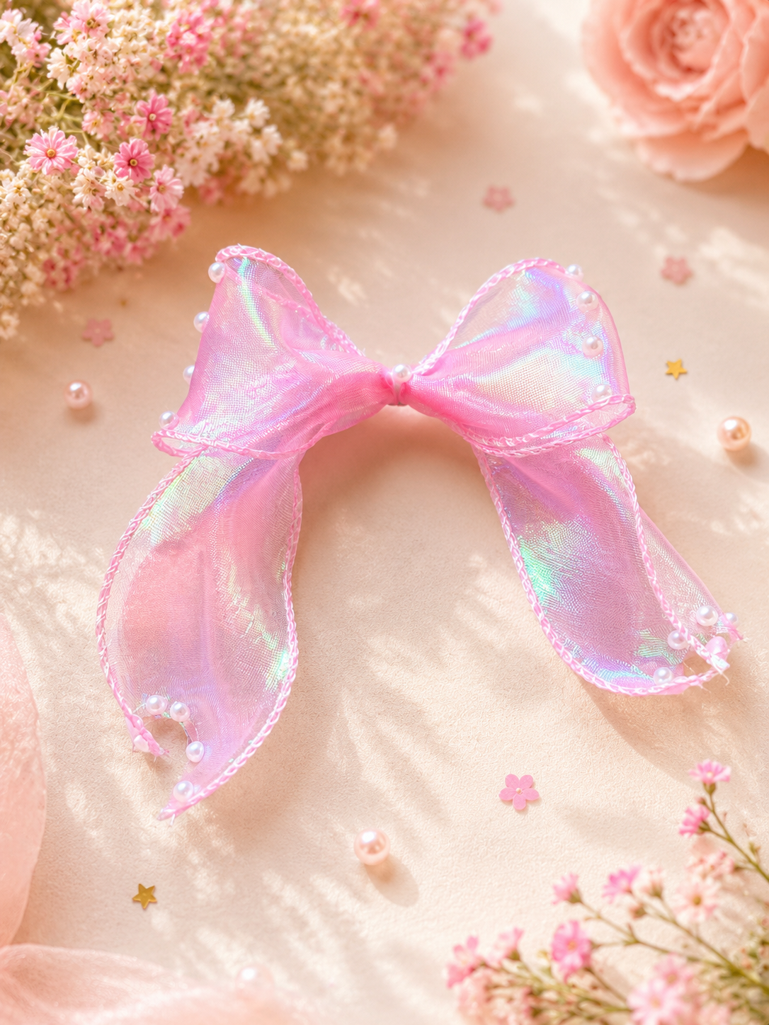 Premium Organza Pearl Hair Bow Clip | Elegant Handmade Hair Accessory for Girls, Kids & Women | Party, Wedding & Festive Wear