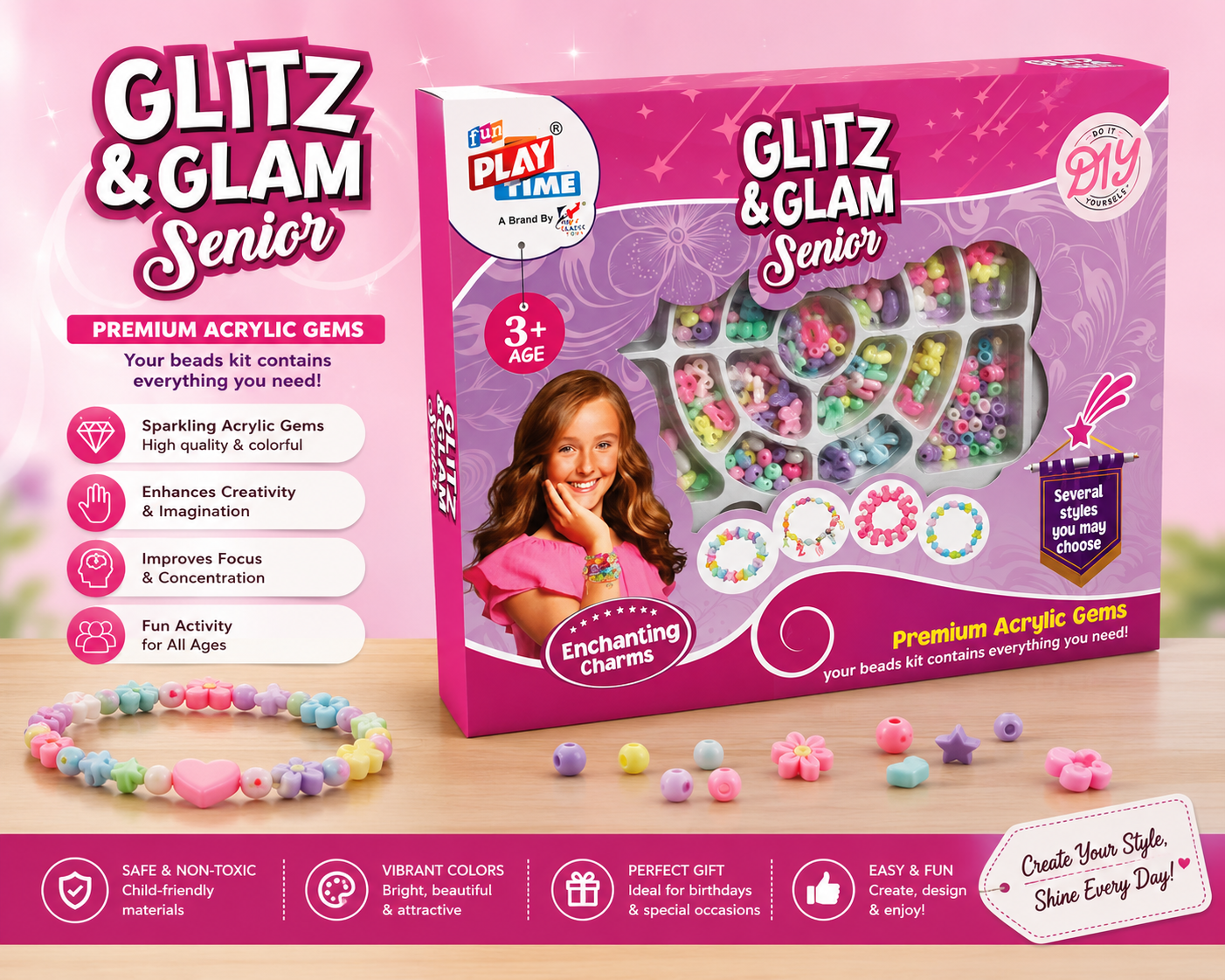 Jewellery Making Kit | Beads & Charms | DIY Craft & Necklace Bracelet Kit Keychain, Earrings | Gift for Girls