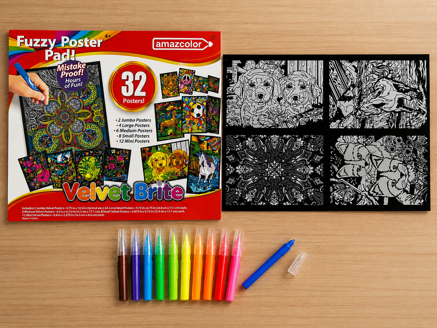 32 Posters Fuzzy Velvet Coloring Posters | Animal Fuzzy Posters | Adults Teenagers | Large & Small Poster | DIY Coloring Sheets | Arts Crafts Activity