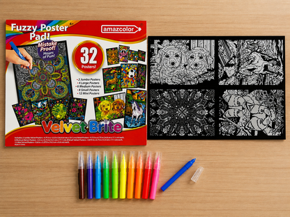 32 Posters Fuzzy Velvet Coloring Posters | Animal Fuzzy Posters | Adults Teenagers | Large & Small Poster | DIY Coloring Sheets | Arts Crafts Activity