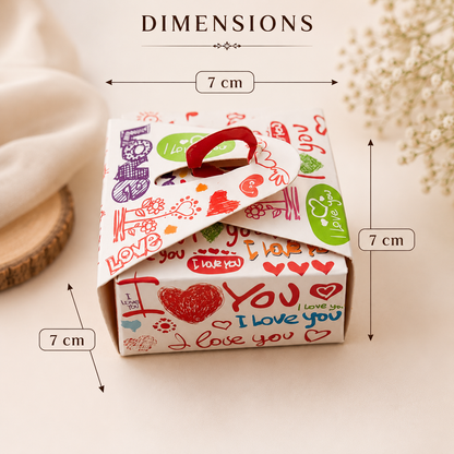 Love Print Mini Gift Box with Handle | 7 × 7 × 7 cm Cute Favor Box | Gift Packaging for Chocolates & Return Gifts