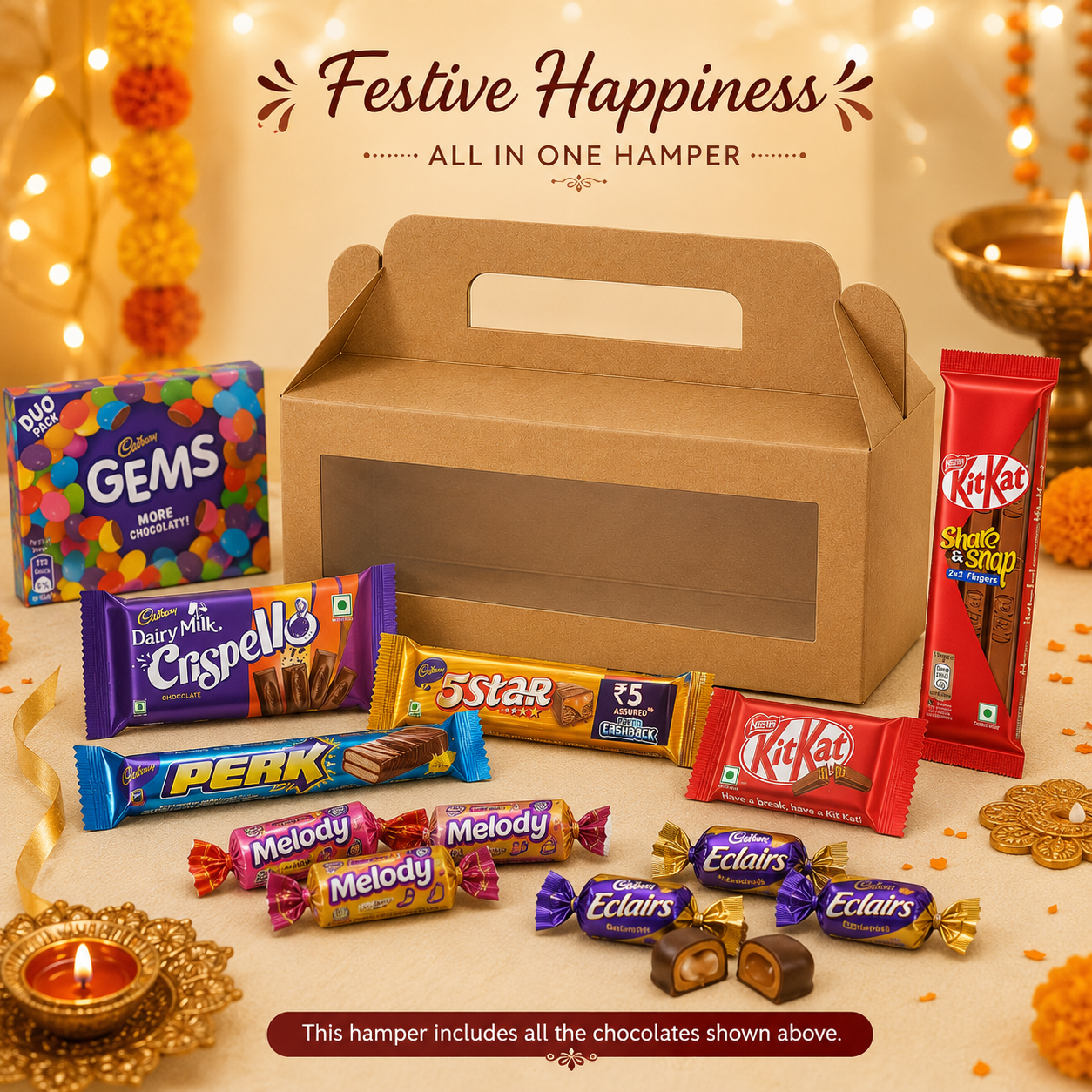 Festive Chocolate Hamper Box | DIY Gift Hamper Kit with Premium Window Box | All-in-One Chocolate Gift Pack