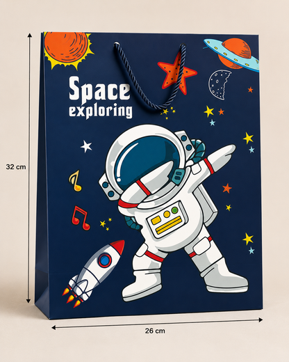 Space Exploring Gift Bag | Kids Astronaut Paper Gift Bag | Premium Party & Birthday Gift Bag (26 × 32 cm)