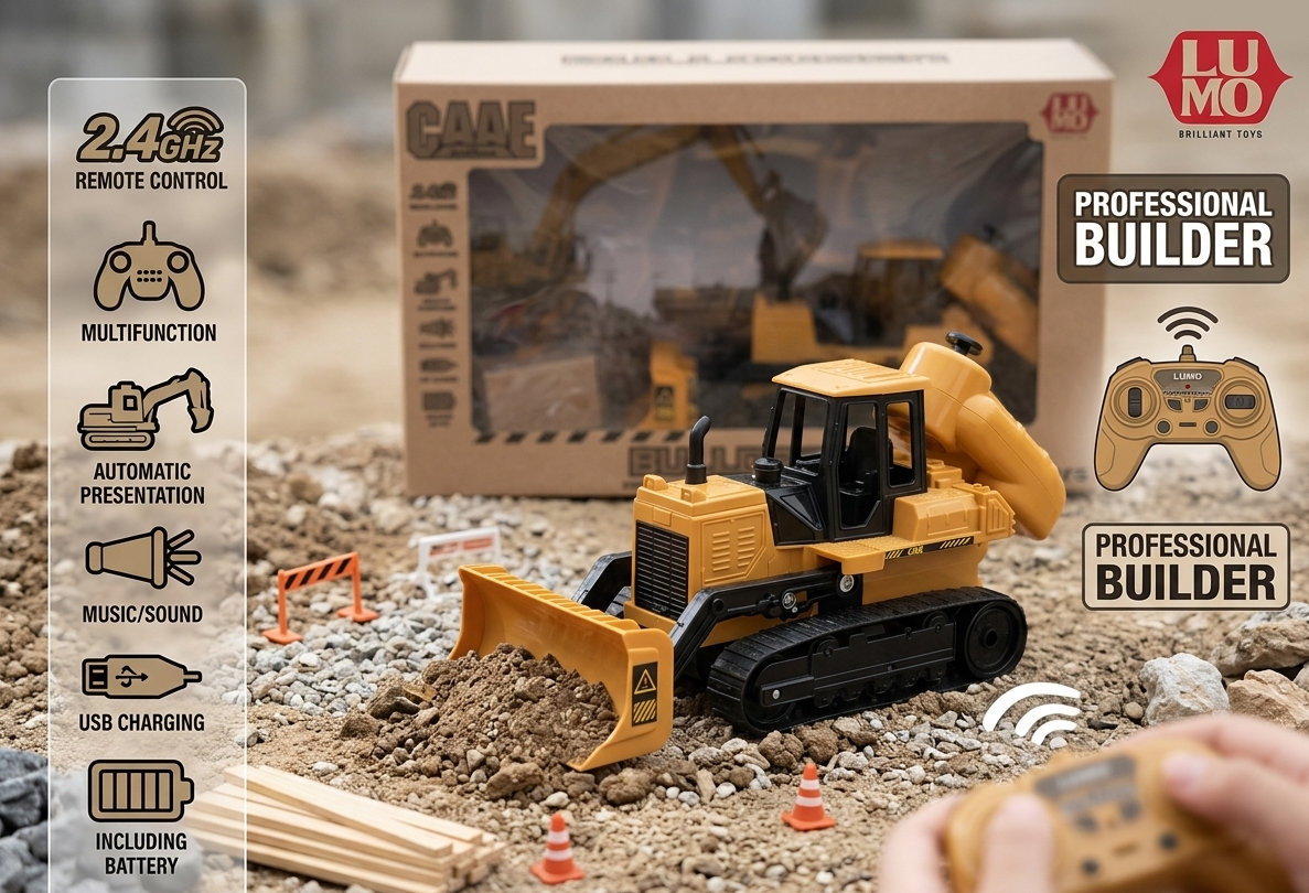 Remote Control Bulldozer Construction Vehicles | Truck Toys for Boys | Remote Control Electric Tractor Loader with Light and Sound toy - Birthday Gift