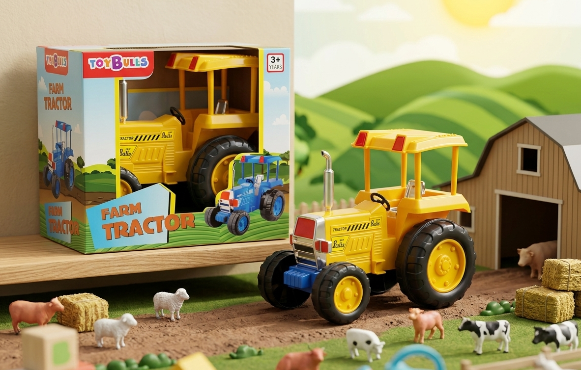Friction Powered | Farm Tractor Toy for Kids Toddlers Boys Girls | Pull Back | Medium Tractor Engine Vehicle Toy | Blue Agriculture Tractor Toy Age 3+ | BIS Certified