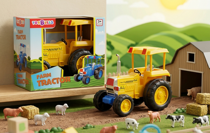 Friction Powered | Farm Tractor Toy for Kids Toddlers Boys Girls | Pull Back | Medium Tractor Engine Vehicle Toy | Blue Agriculture Tractor Toy Age 3+ | BIS Certified