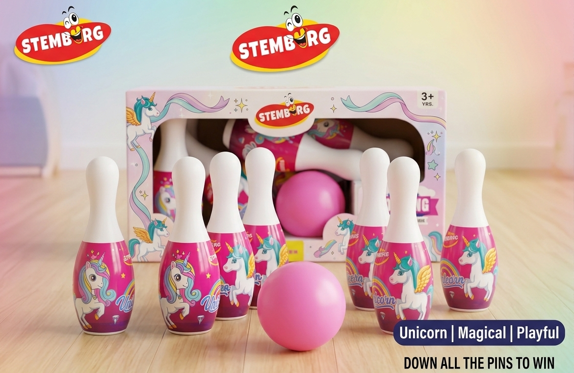 Bowling Play Set Toys | Unicorn Design Bowling Play Toy Set with 6 Bottles and 2 Ball Game for Kids | Indoor & Outdoor Sport Game for Kids