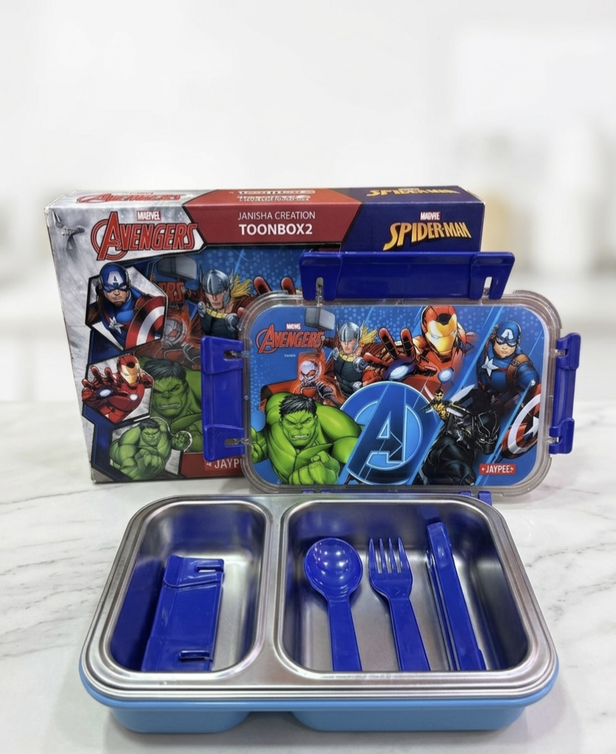 Inner Stainless Steel | Insulated Lunch Box | Avengers Spider Man | 600 ml | Suitable for School Kids, Girls & Boys
