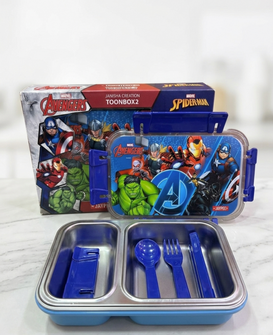 Inner Stainless Steel | Insulated Lunch Box | Avengers Spider Man | 600 ml | Suitable for School Kids, Girls & Boys