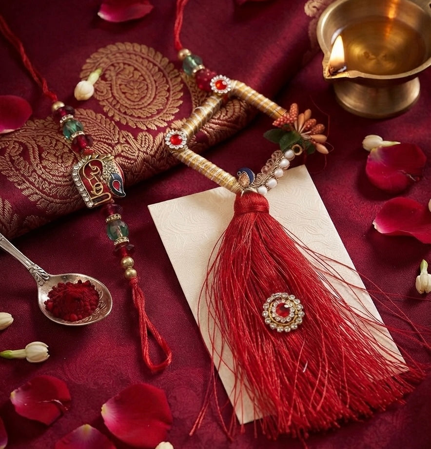 🌸 Elegant Rakhi & Lumba Set | Premium Bhai Bhabhi Rakhi | Raksha Bandhan Special