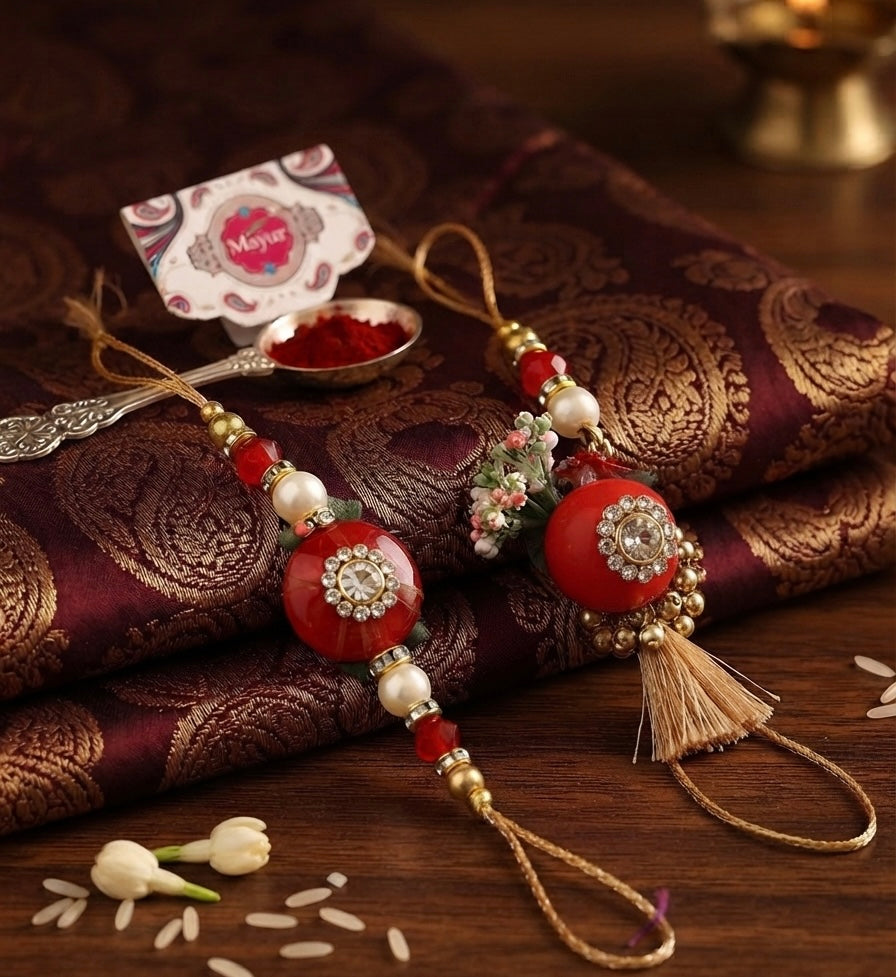 🌸 Elegant Rakhi & Lumba Set | Premium Bhai Bhabhi Rakhi | Raksha Bandhan Special