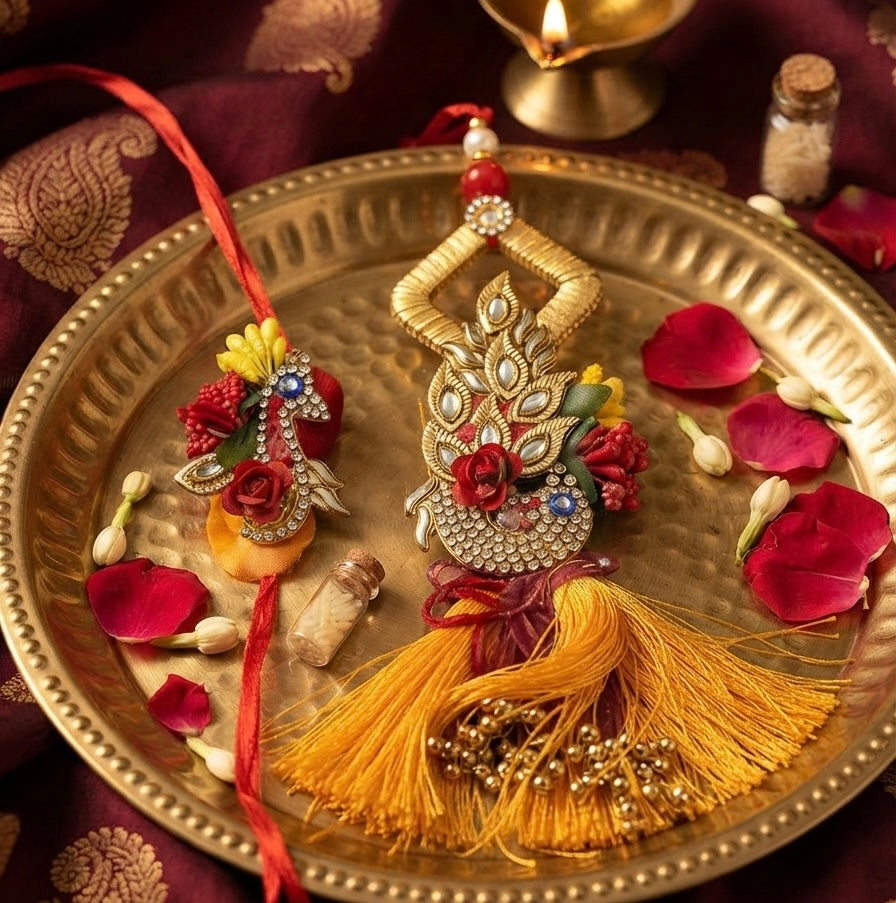 🌸 Elegant Rakhi & Lumba Set | Premium Bhai Bhabhi Rakhi | Raksha Bandhan Special