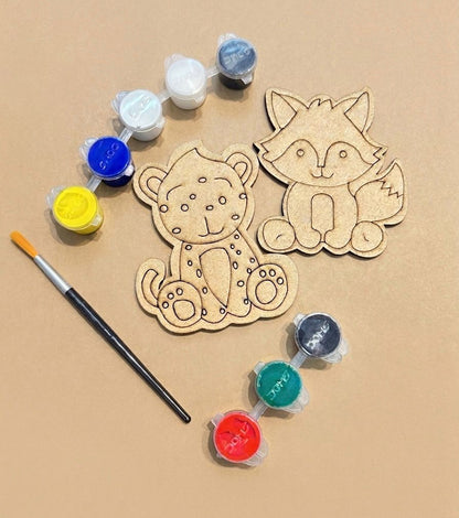 DIY Wooden Animal Painting Kit for Kids | 2 Cute MDF Animal | 6 Watercolours and Brush | Art & Craft Activity