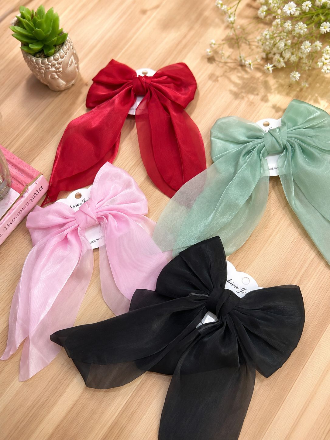random)Elegant Organza Tulip Hair Bow Clips for Girls & Women | Multicolour