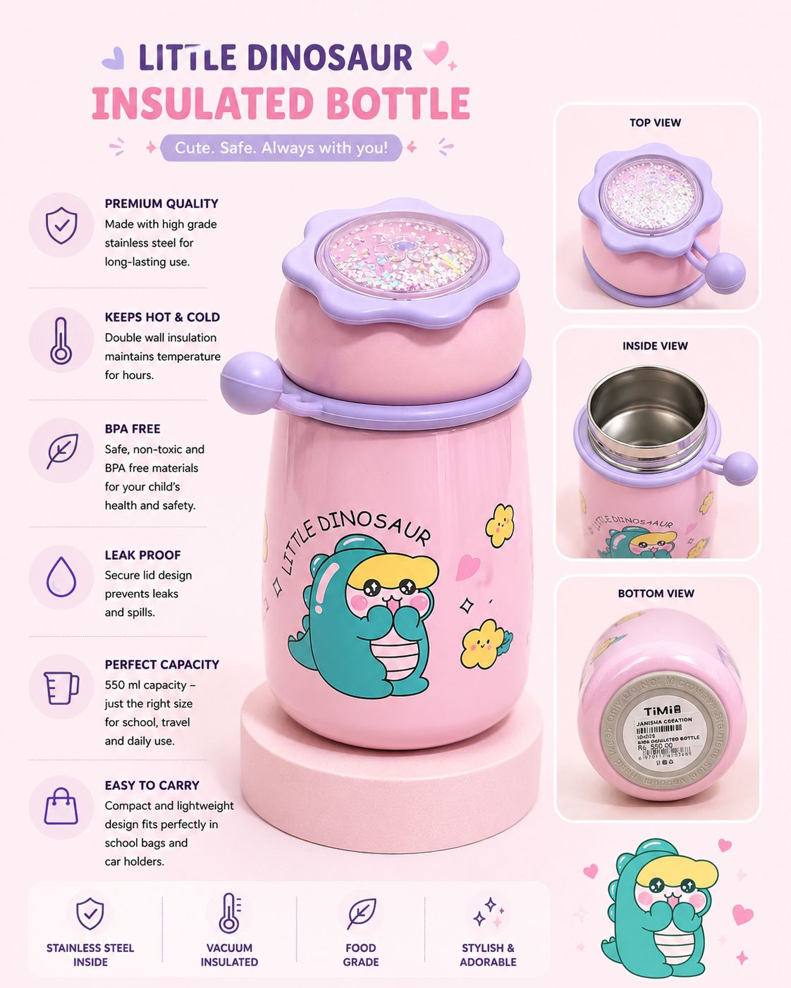 Mini Insulated Water Bottles | Stainless Steel Water Bottle | Small Portable Water Bottle | Tumbler | Vacuum Cup for Boys, Girls, School, Office, Camping