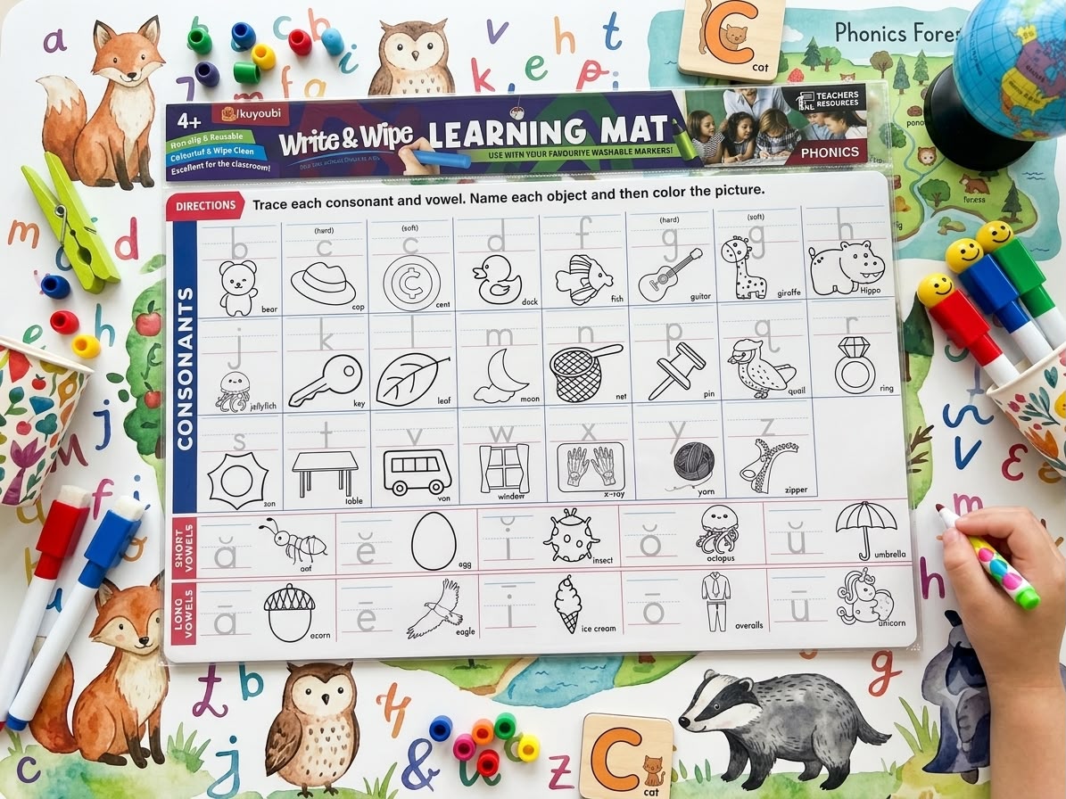 Write and Wipe | Erasable with Cloth | Reusable Sheets | Front and Back | Colourful Attractive for Kids Revision and Activities