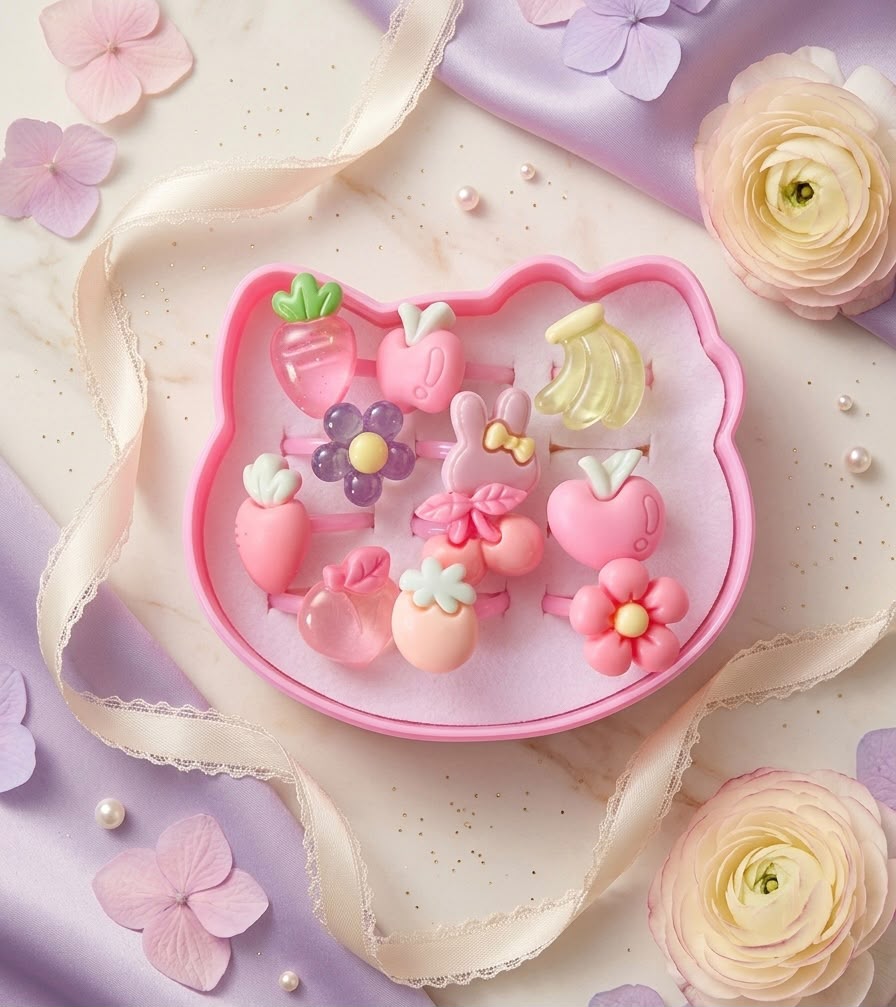 Adjustable Rings Set for Kids | Plastic | Cute Multi-Color Dress Up Rings for Kids, Toddlers & Party Favors | 1 Piece | Random design