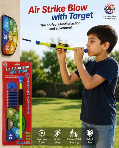 Air Strike Blow with Target for Kids | Board | Blower | Soft Bullets