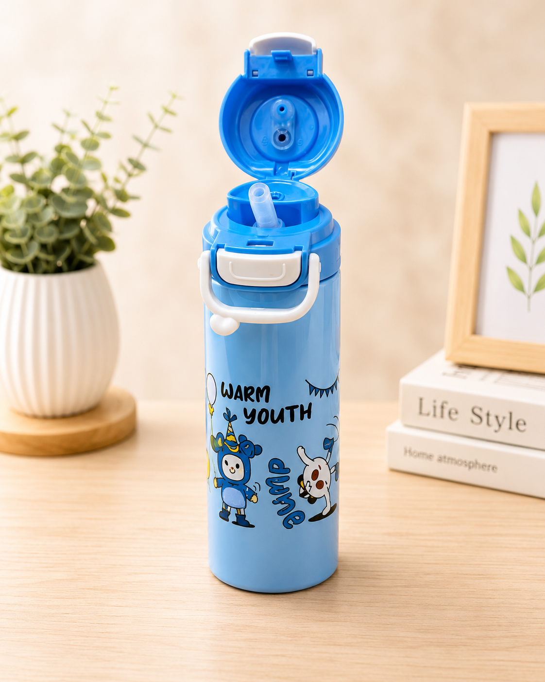 Kids Stainless Steel | Insulated Water Bottle with Straw | Sipper Flask | Leak Resistant | School Travel Sports Drink Bottle for Boys & Girls