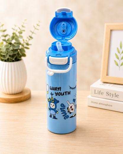 Kids Stainless Steel | Insulated Water Bottle with Straw | Sipper Flask | Leak Resistant | School Travel Sports Drink Bottle for Boys & Girls