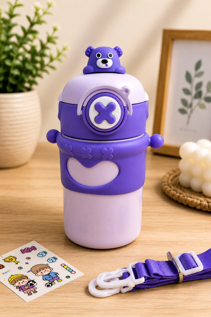 Kids Insulated Water Bottle  | Stainless Steel  Leakproof School Bottle for Kids | 12H Cold & 8H Hot | BPA-Free | Sipper with Strap