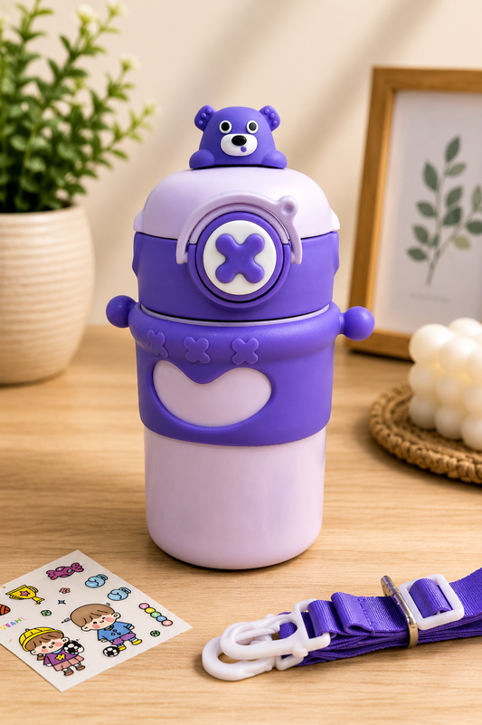 Kids Insulated Water Bottle  | Stainless Steel  Leakproof School Bottle for Kids | 12H Cold & 8H Hot | BPA-Free | Sipper with Strap