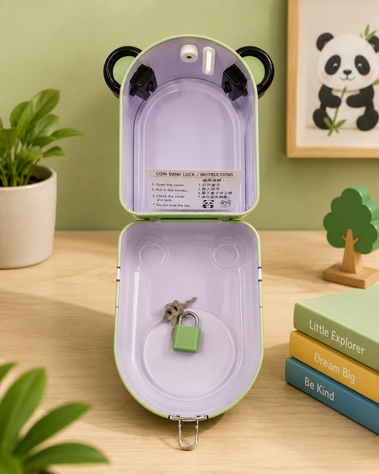 Cute & Colourful | Printed | Metal | Money Bank | Secure Lock & Keys for Kids | Money Saving Storage | Coin Collection Box | Green
