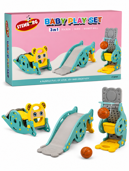 3 in 1 Foldable Slide | Baby Slide with Rocker & Basketball | with Ball | Foldable Freestanding Indoor & Outdoor Slides| Rideon & Rocker | 18+ Months