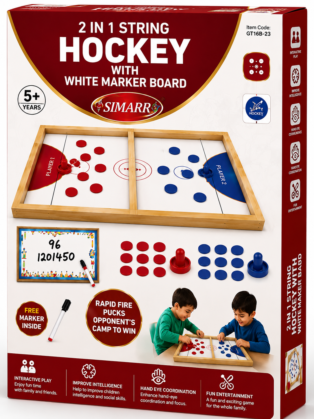 2 in 1 String Hockey | Table Board with White Marker  | Kids Boys Girls and Adults All Ages | Wooden Board String Hockey Game