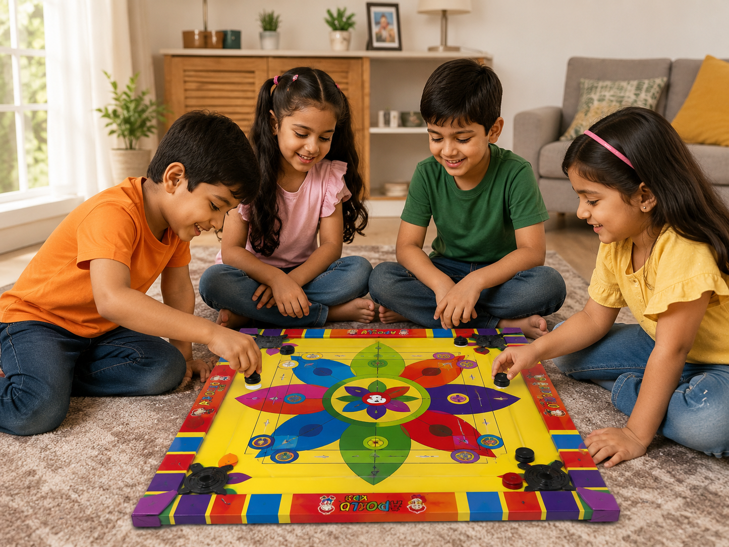 2 in 1 Ludo Carrom Board with Coins and Striker for Kids Playing Big size