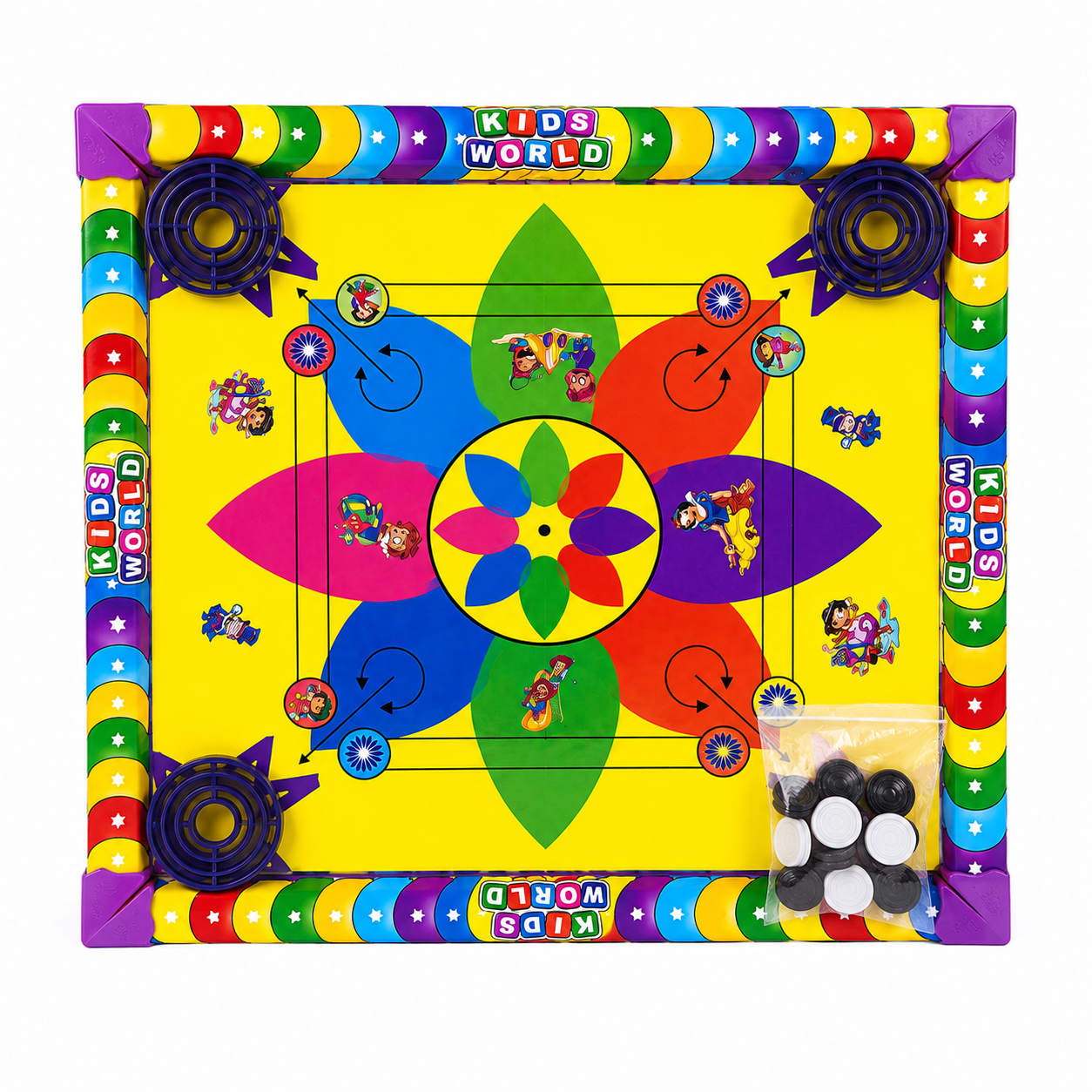 2 in 1 Ludo Carrom Board with Coins and Striker for Kids Playing