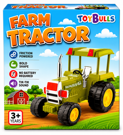 Friction Powered | Farm Tractor Toy for Kids Toddlers Boys Girls | Pull Back | Medium Tractor Engine Vehicle Toy | Blue Agriculture Tractor Toy Age 3+ | BIS Certified