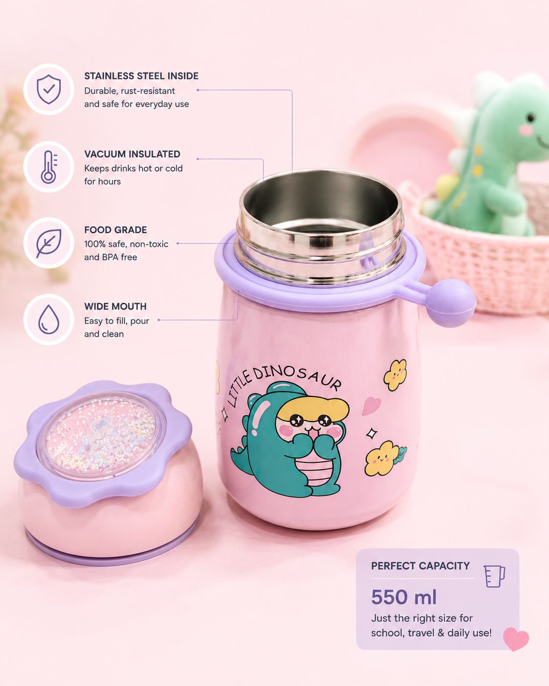 Mini Insulated Water Bottles | Stainless Steel Water Bottle | Small Portable Water Bottle | Tumbler | Vacuum Cup for Boys, Girls, School, Office, Camping