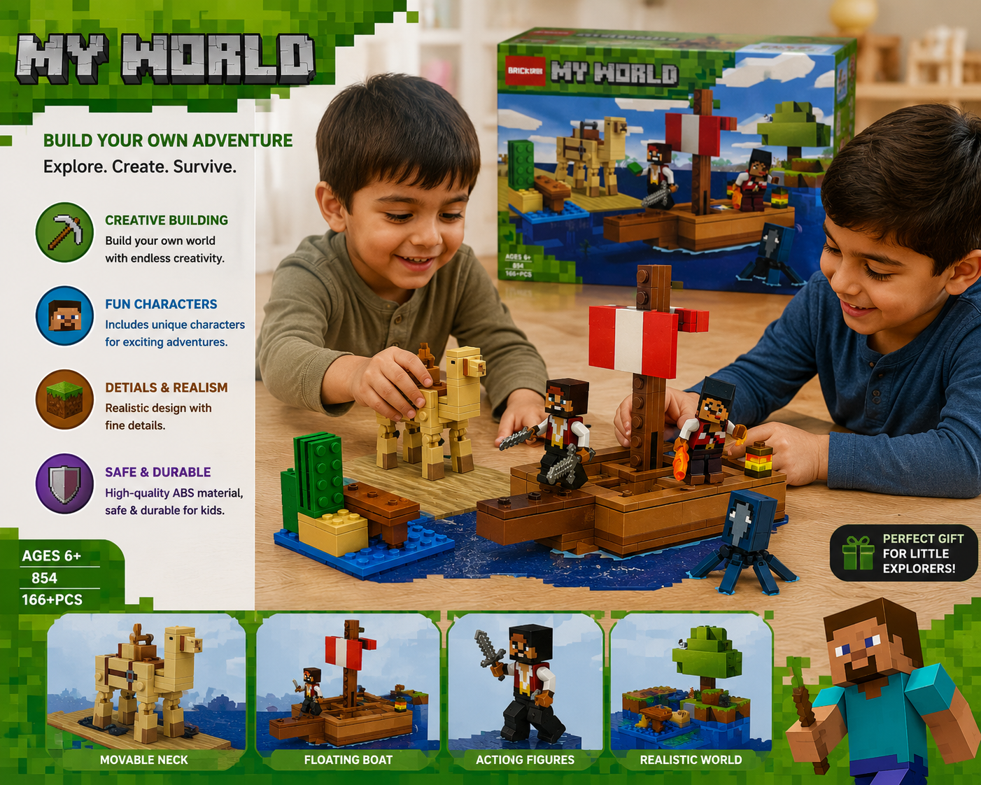 Building Blocks Toy Set for Kids | DIY STEM Construction Bricks with Mini Figures | Creative Adventure Models & Educational Play Set| Mine Craft Game