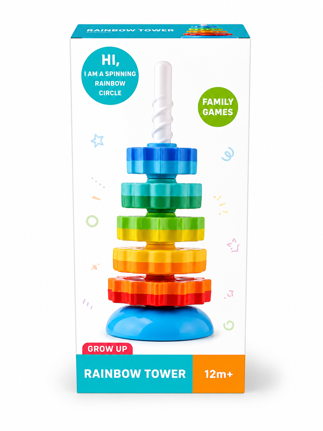 Rainbow Stacking Rings Toy for Baby | Spiral Spinning Tower Gear Stackable Rotating Base Blocks | Educational Toddler Learning, Fine Motor Skills (5 Rings)