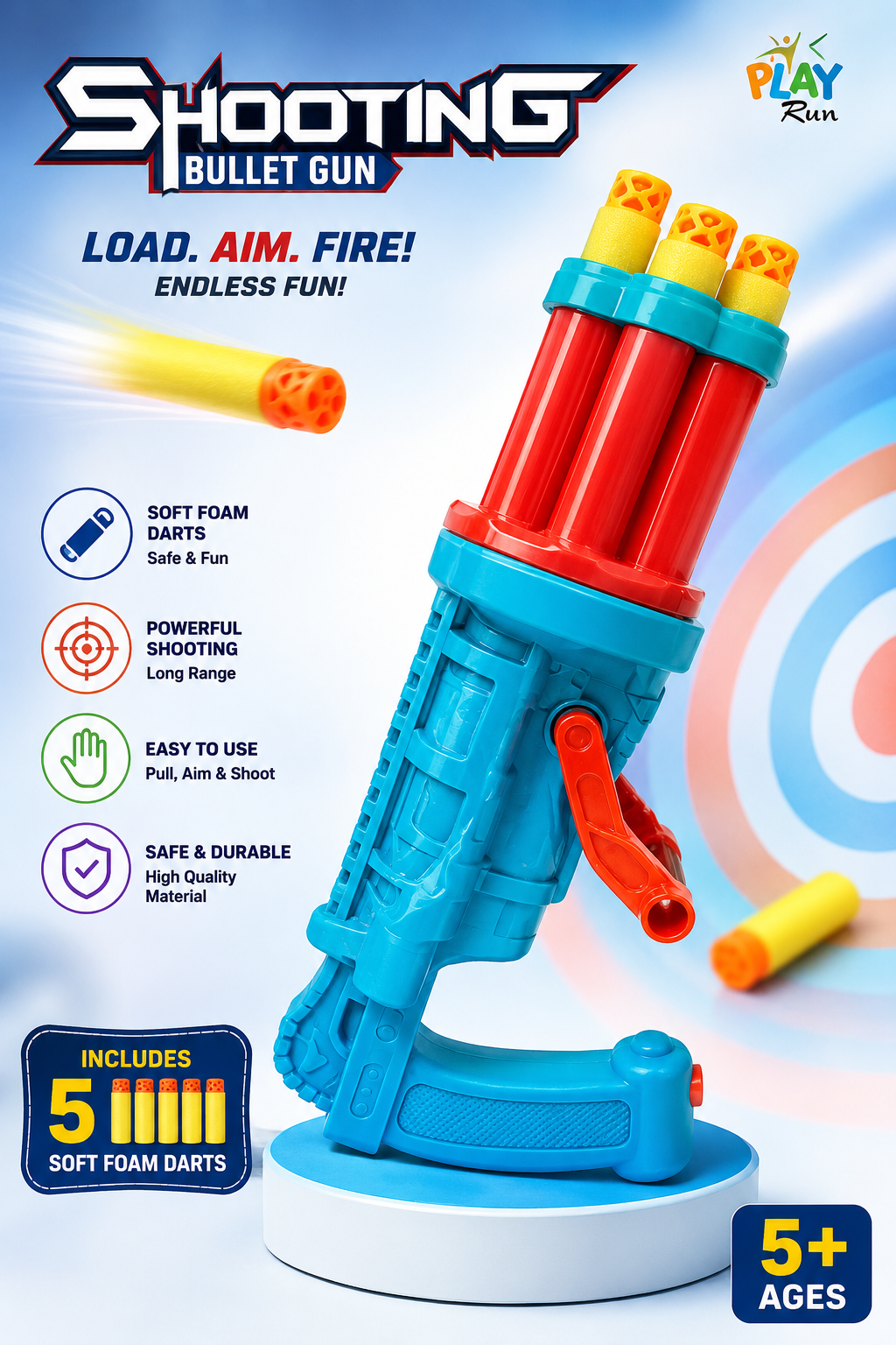 Foam Dart Blaster Gun for Kids – Soft Bullet Toy Gun with Foam Darts | Safe Shooting Toy Pistol for Boys & Girls