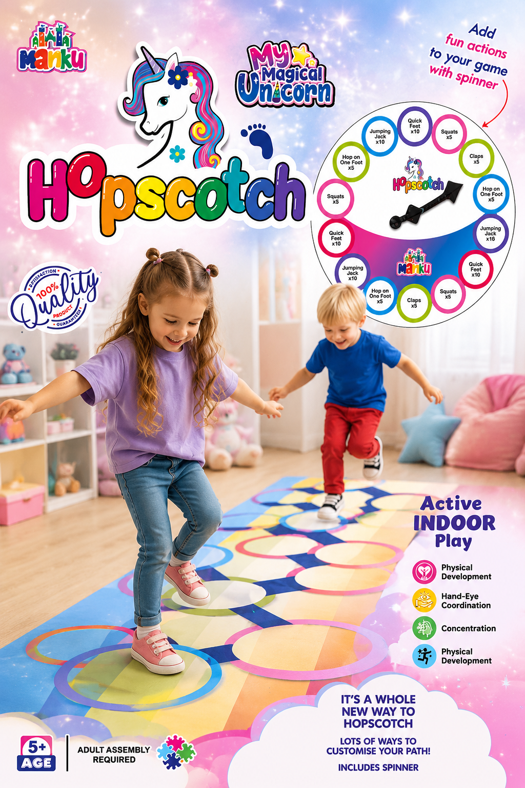 Hopscotch Play Floor Games for Kids n Adults Family Game | Stapu | Langdi | Chalk Game  (Big Size)