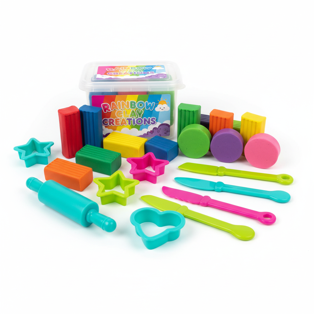 Kids modelling clay creativity kit with colorful clay and tools